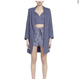 ALICE + OLIVIA KYLIE EASY SHAWL COLLAR JACKET - NAVY STRIPED XS